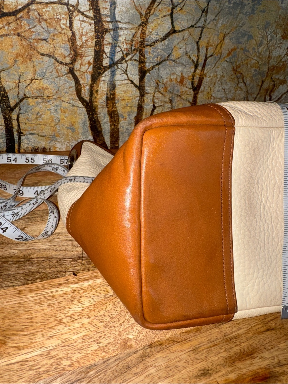Cream and Brown Coach Pebble Leather Tote Bag - Classic Women's Handbag - Picture 11 of 15